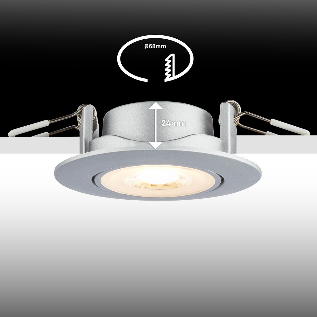 Show LED Recessed Spotlights 68mm, Set of 3 - 230V, 4.9W, 480lm, LED, Warm White, Matt Chrome