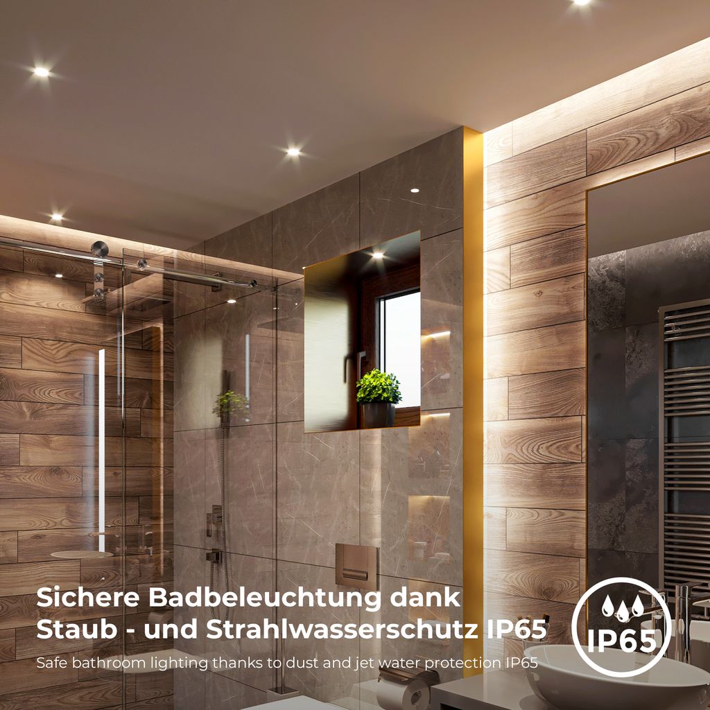 Einbaustrahler 68mm 6er Set - 230V, 4,9W, 480lm, LED, IP65, warmweiß, silberfarbig