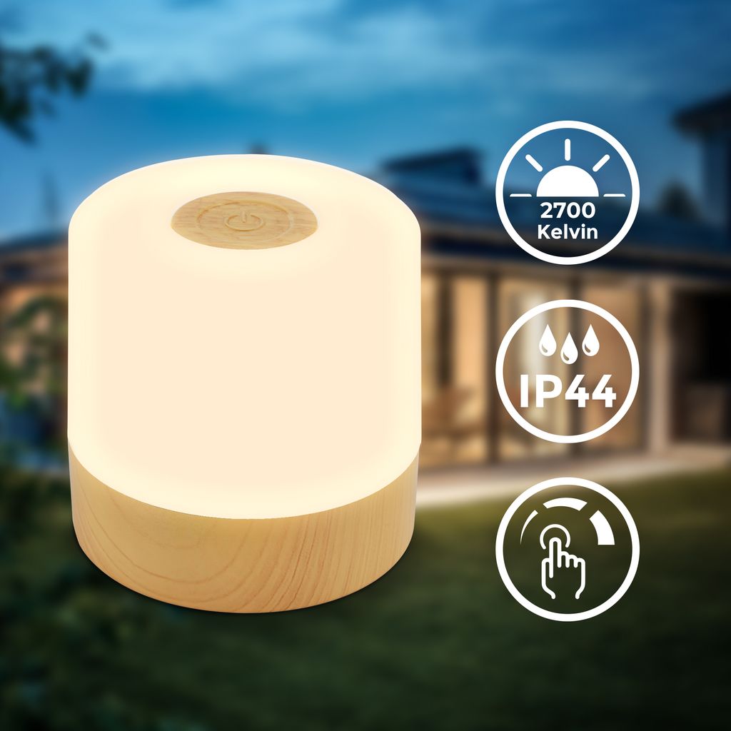 Tischleuchte - 2W, 150lm, kabellos, led, dimmbar, warmweiß, holzfarbig