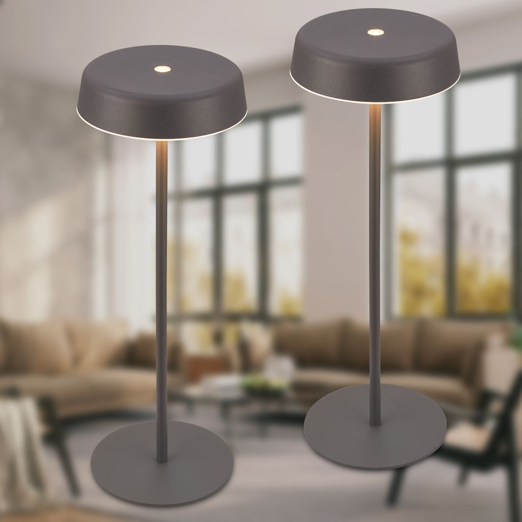 Pala Tischlampe 2er Set - 2,6W, 280lm, Kabellos, LED, Touch, Dimmbar, Anthrazit
