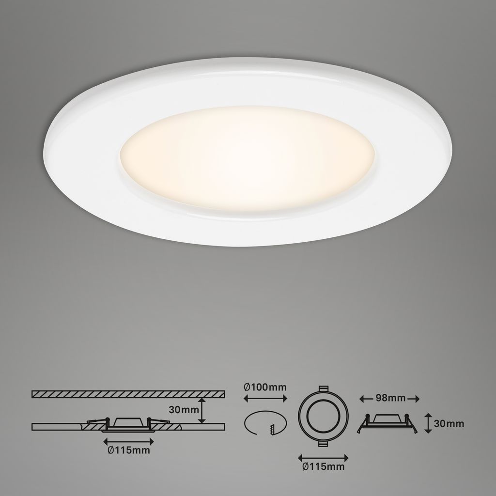 LED Einbauleuchten Ultraflach 3er Set 6 W IP44 Weiß Ø11.5cm Kunststoff Briloner 5