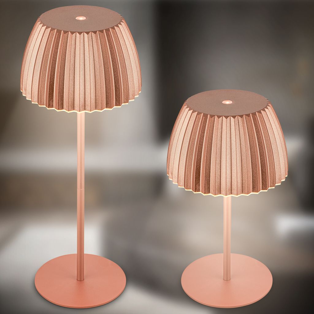 Akku-Tischleuchte Riffle - 36,5 cm, 2W, 200lm, kabellos, LED, Dimmbar, Touch, Kupferfarbig