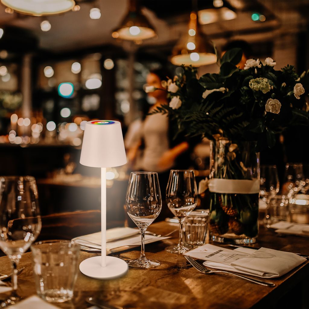 RGBW LED Tischleuchte kabellos IP44 Akku Tischlampe Ladestation Dimmbar Touch 9