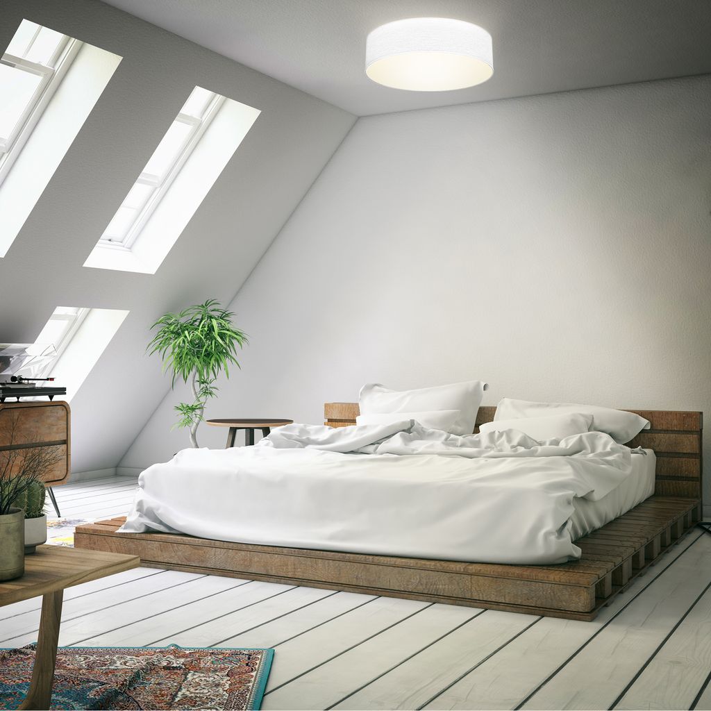 B.K.Licht Ceiling Lamp Shade, Ø38cm/15in, White Fabric, 2 E27 sockets, Bulbs not Included, Flush Mount Ceiling Fitting, Modern Light Fitting for Bedroom, Living Room, Dining Area, IP20