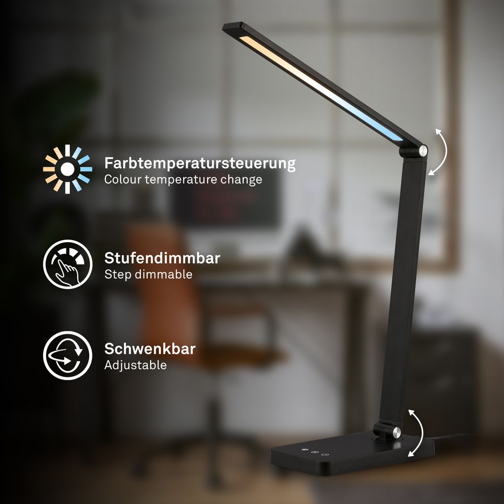 Rick Schreibtischlampe - 4,8W, 400lm, LED, Touch, Dimmbar, CCT, Schwarz