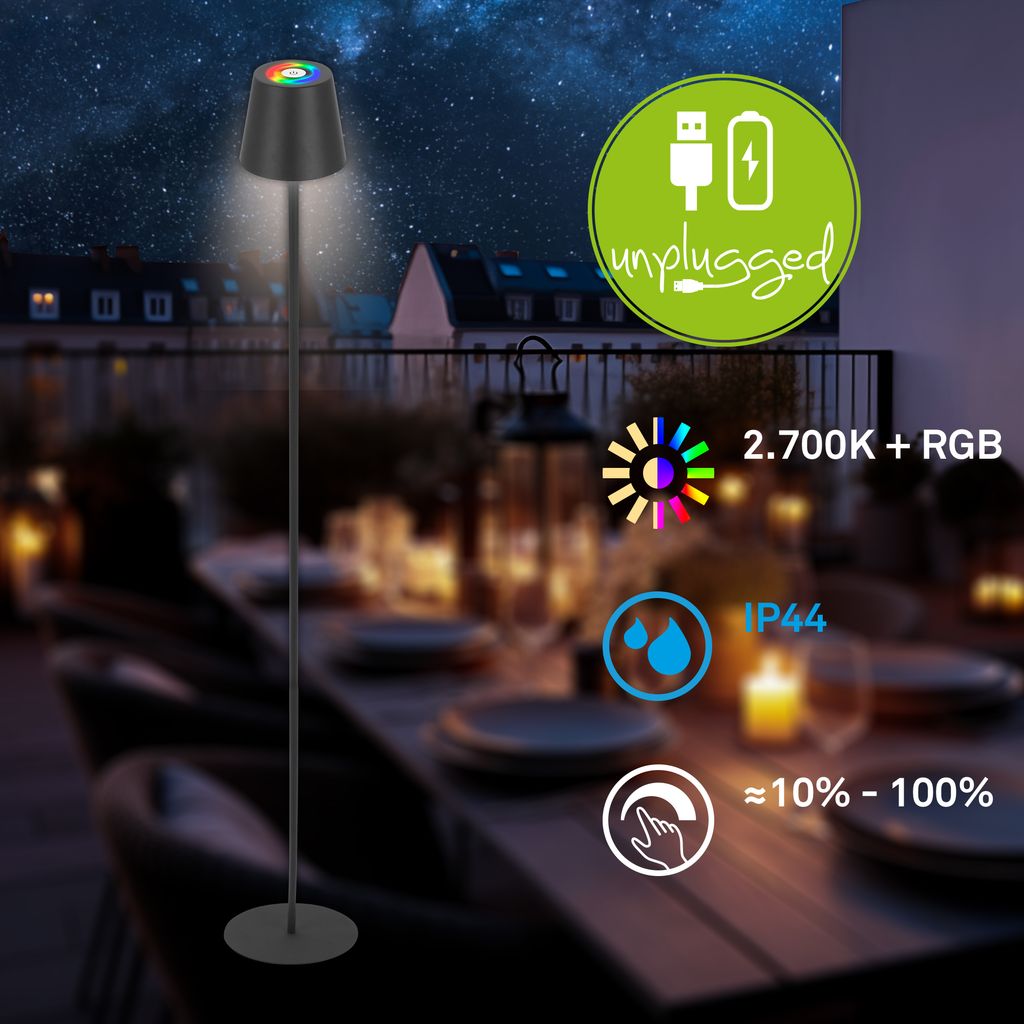 RGBW LED Stehlampe kabellos Stehleuchte Standleuchte Akku Wohnzimmer Aussen 1
