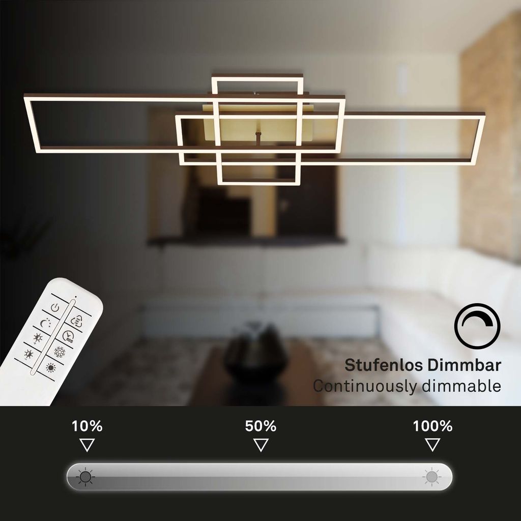Frame LED ceiling light, dimmable, CCT, remote control, gold-coloured