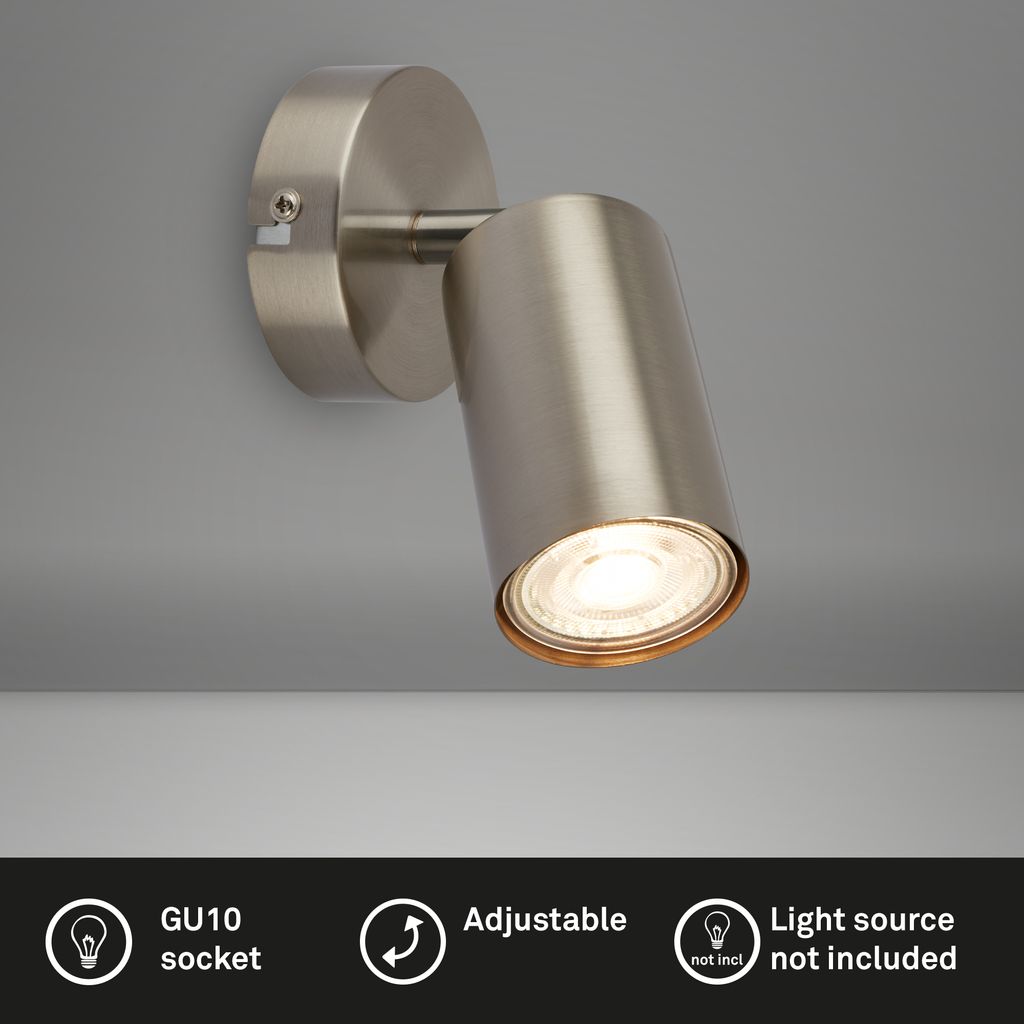 Briloner Tib binnenwandlamp, draaibaar, aan/uit via wandschakelaar, zilver
