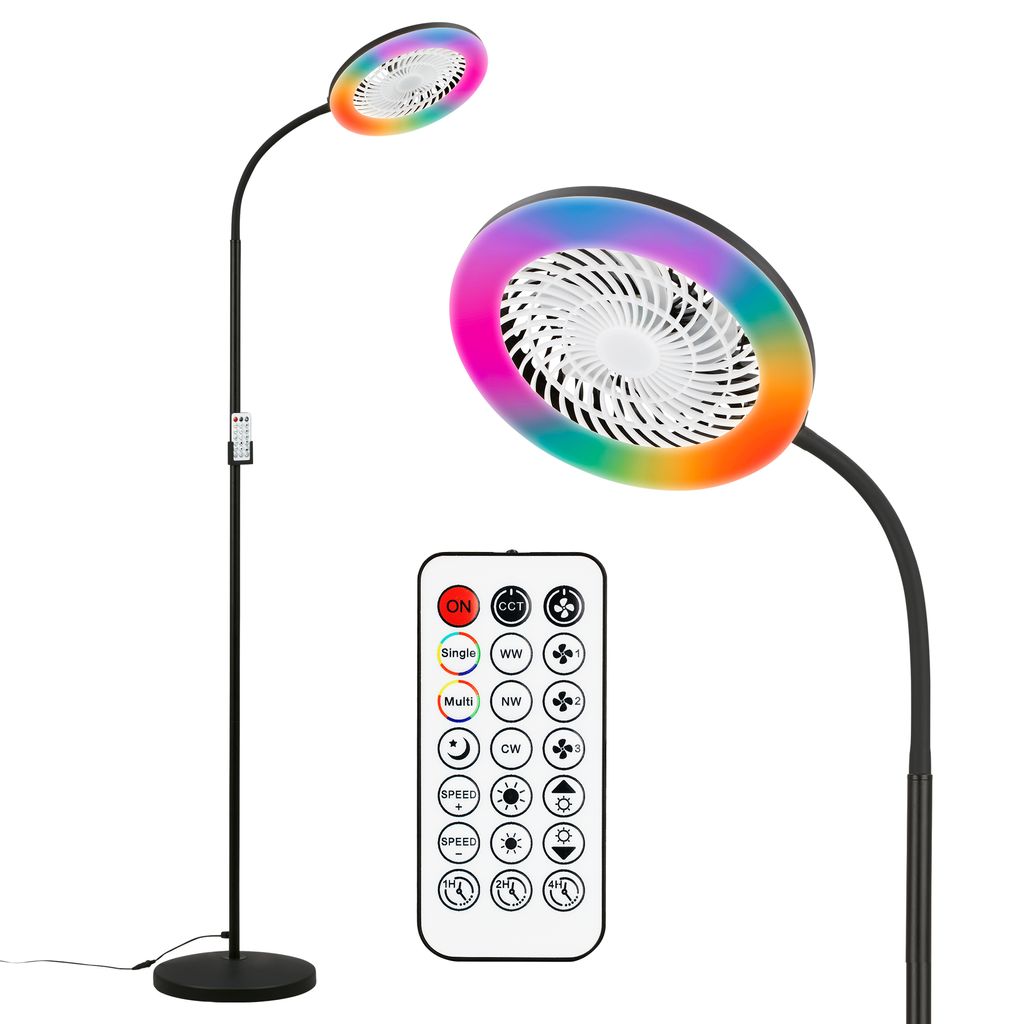 Windy Standventilator mit Beleuchtung - 13,8W, 1380lm, 3 Geschwindkeiten, CCT, RGBIC, Dimmbar, Schwarz