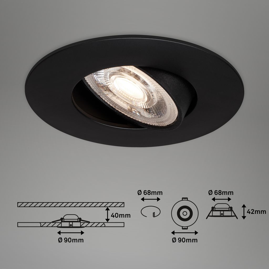 LED Einbauleuchte 4,4 cm 3x 4,9W 480lm schwarz