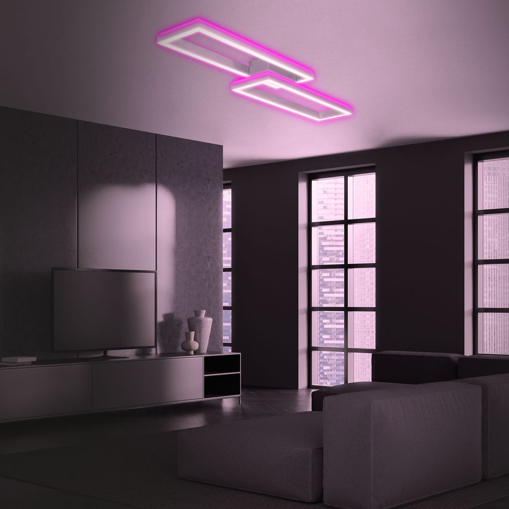RGB CCT LED ceiling light, 119.5 cm, LED board, 45 W, 4400 lm, aluminium-coloured
