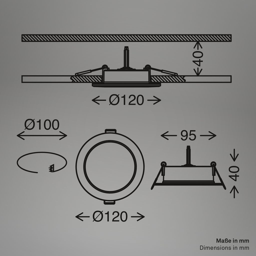 Fungo Einbaustrahler 100mm 3er Set - 7W, 700lm, LED, Dimmbar, IP65, Chrom-matt