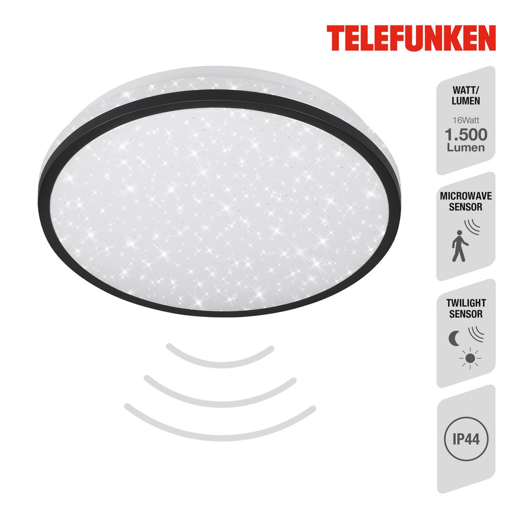 LED Deckenleuchte Bewegungsmelder Sternendekor 16W schwarz Ø28cm Telefunken 3