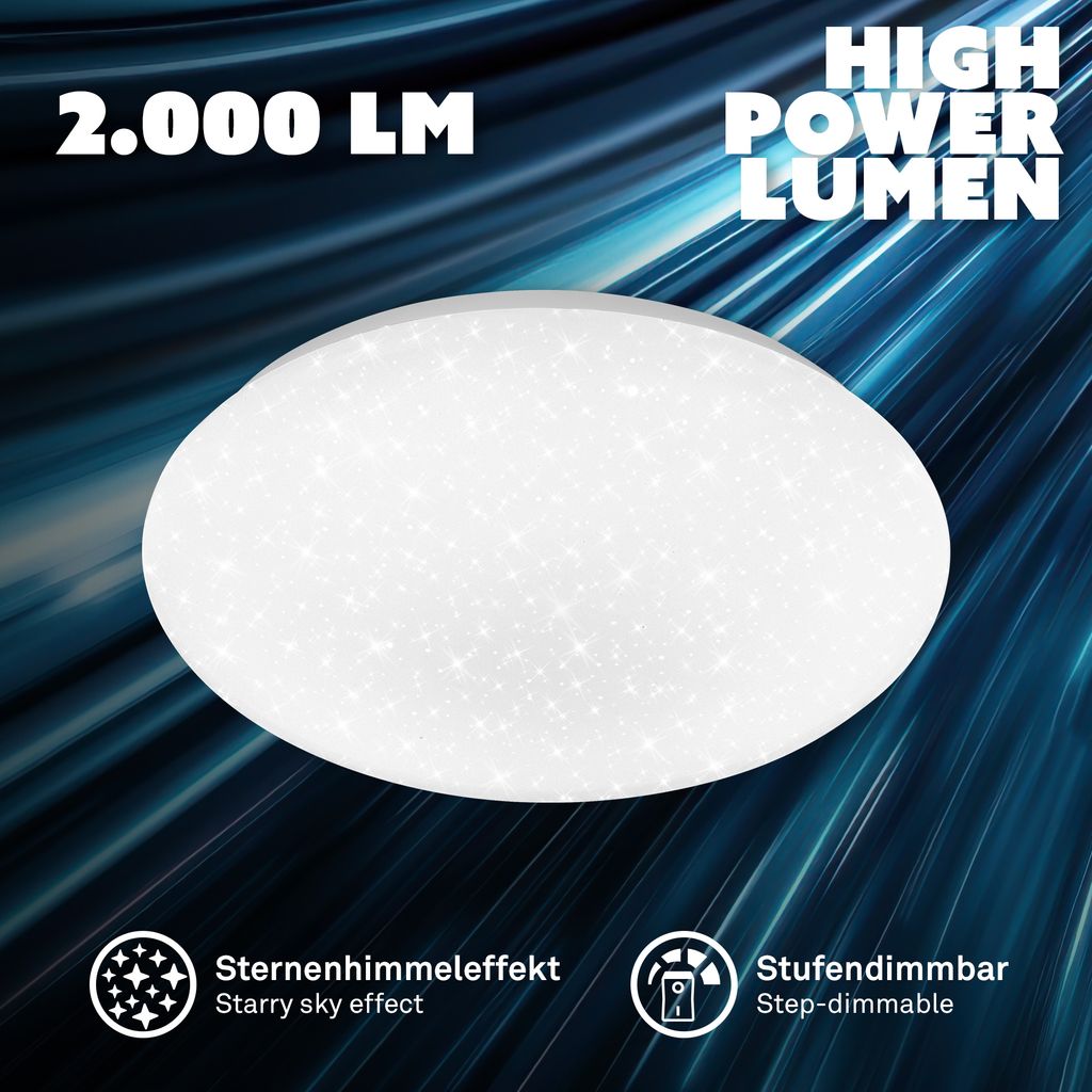 Lumenia Deckenleuchte Ø28 cm - 16W, 2000lm, LED, Sternenhimmel, Dimmbar, Weiß