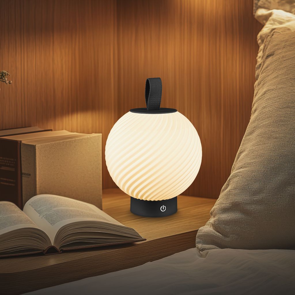 Globe Tischleuchte - 2W, 150lm, Akku, LED, Touch, Dimmbar, 3D-Druck, Schwarz