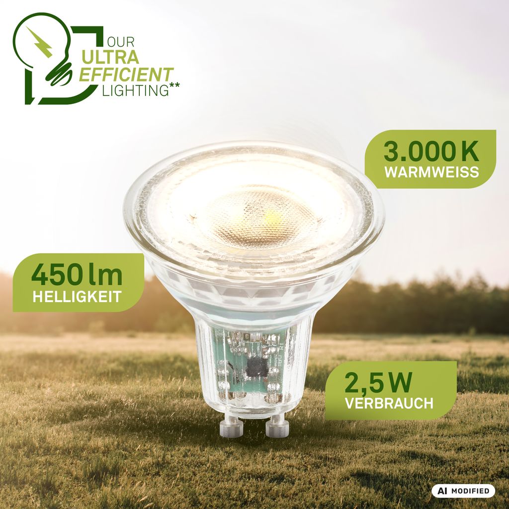 4er Set Bulb A LED Leuchtmittel EEK A - 2,5W, 450lm, GU10 Fassung, Warmweiß