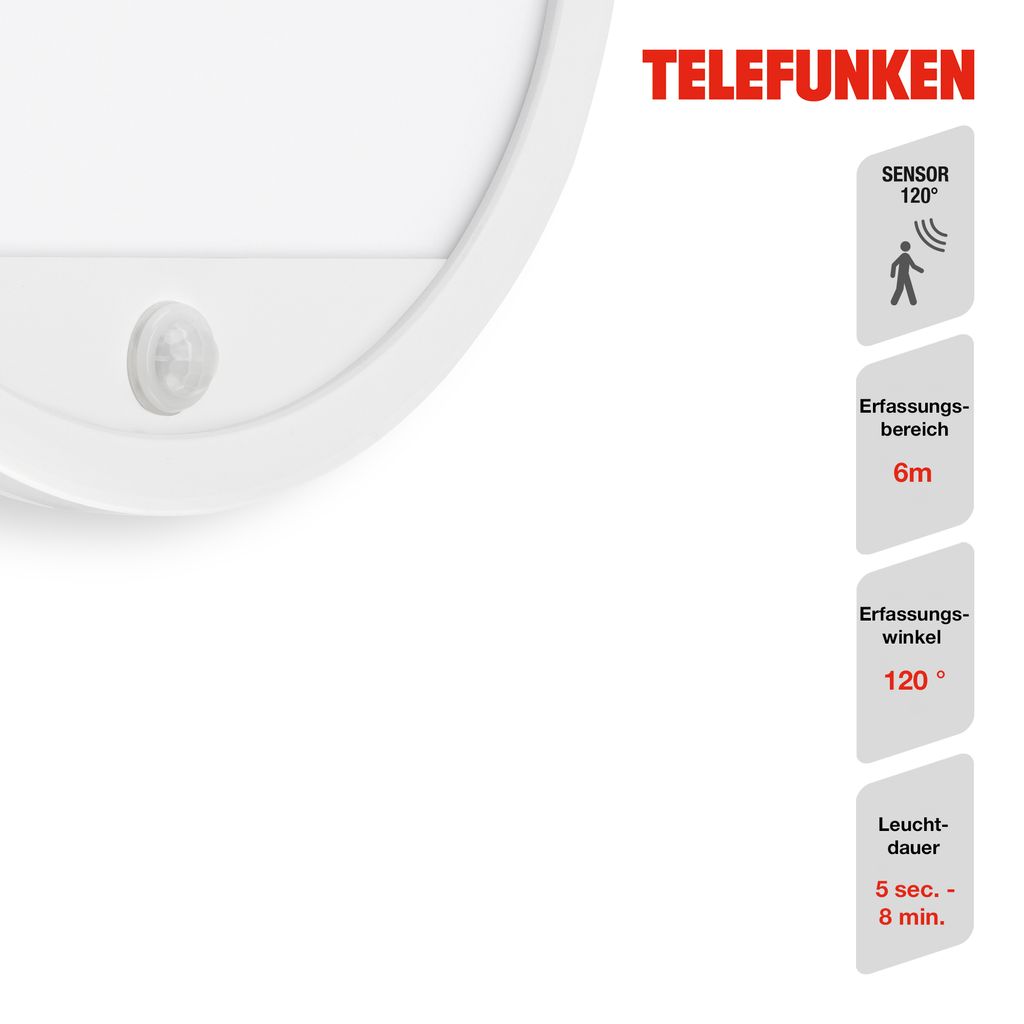 TELEFUNKEN LED Außenleuchte Ø 28 cm 15W 2000lm weiß