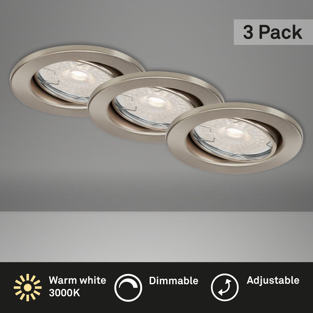 LED Einbauleuchten dimmbar schwenkbar 3er Set GU10 5.5W silber Ø8.6cm Briloner 1