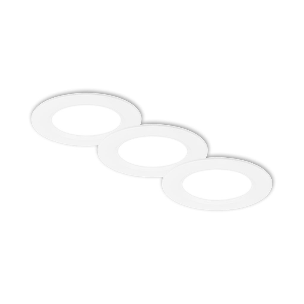3er Set LED Einbaustrahler Ø90 mm, flach, 3W, 230V, Neutralweiß, Weiß