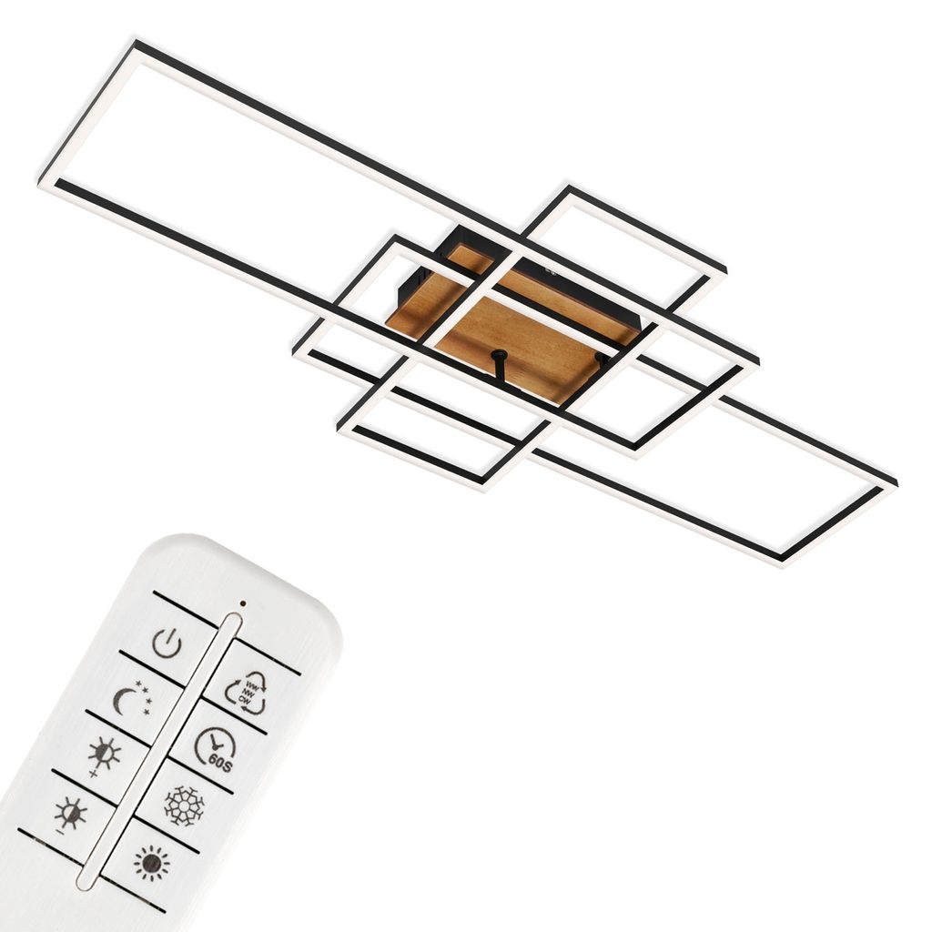 Frame LED ceiling light, dimmable, CCT, remote control, wood-metal colour