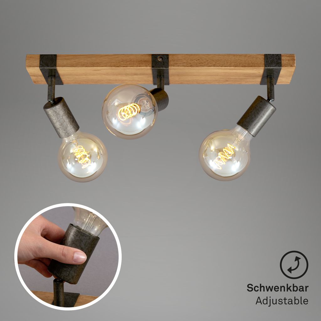 Spotleuchte dreh- und schwenkbar 3x E27 Metall-Holz Gunmetal Briloner 5