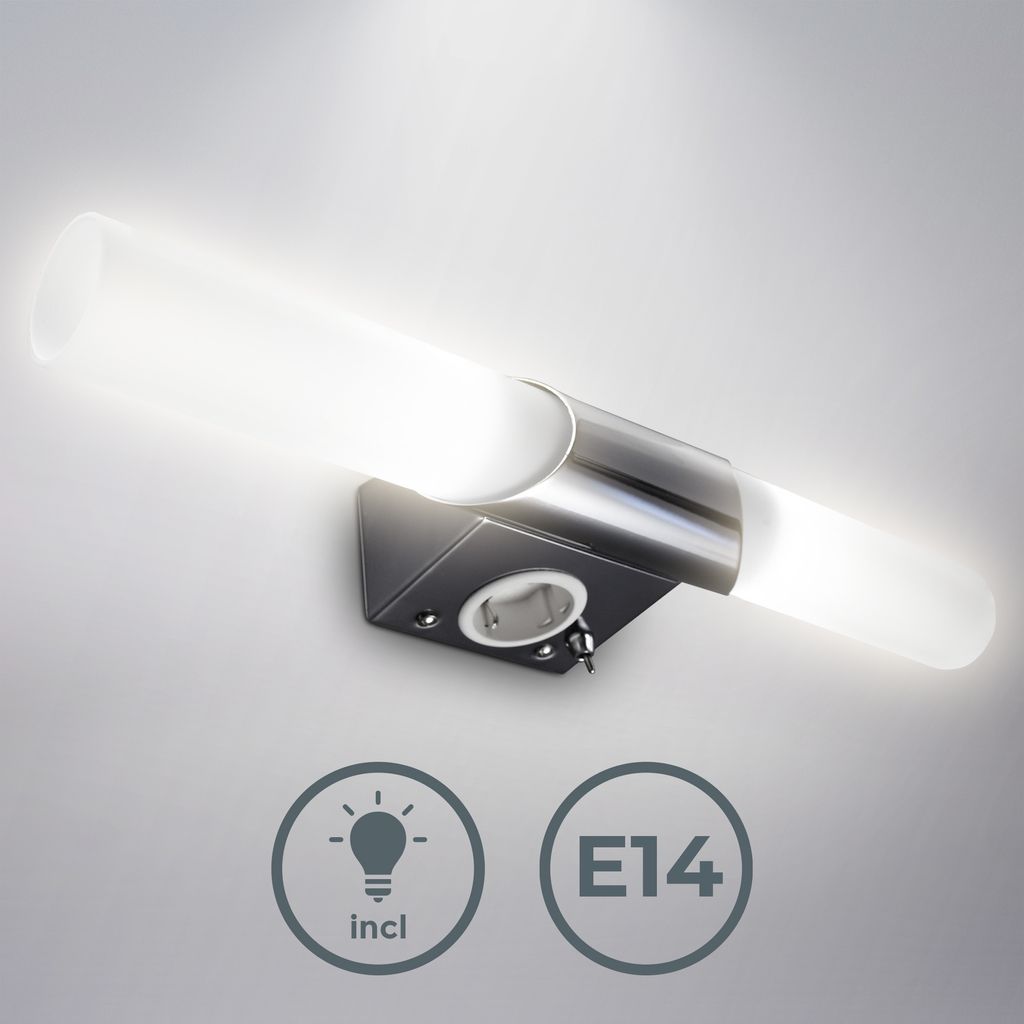 Spiegelleuchte - 4,9W, 470lm, LED, mit Steckdose, 45cm, warmweiß, chrom