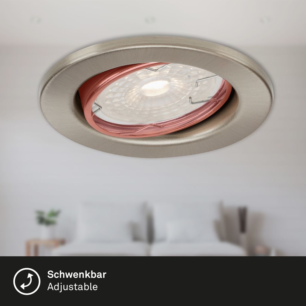 LED Einbauleuchten dimmbar schwenkbar 3er Set GU10 5.5W silber Ø8.6cm Briloner 3
