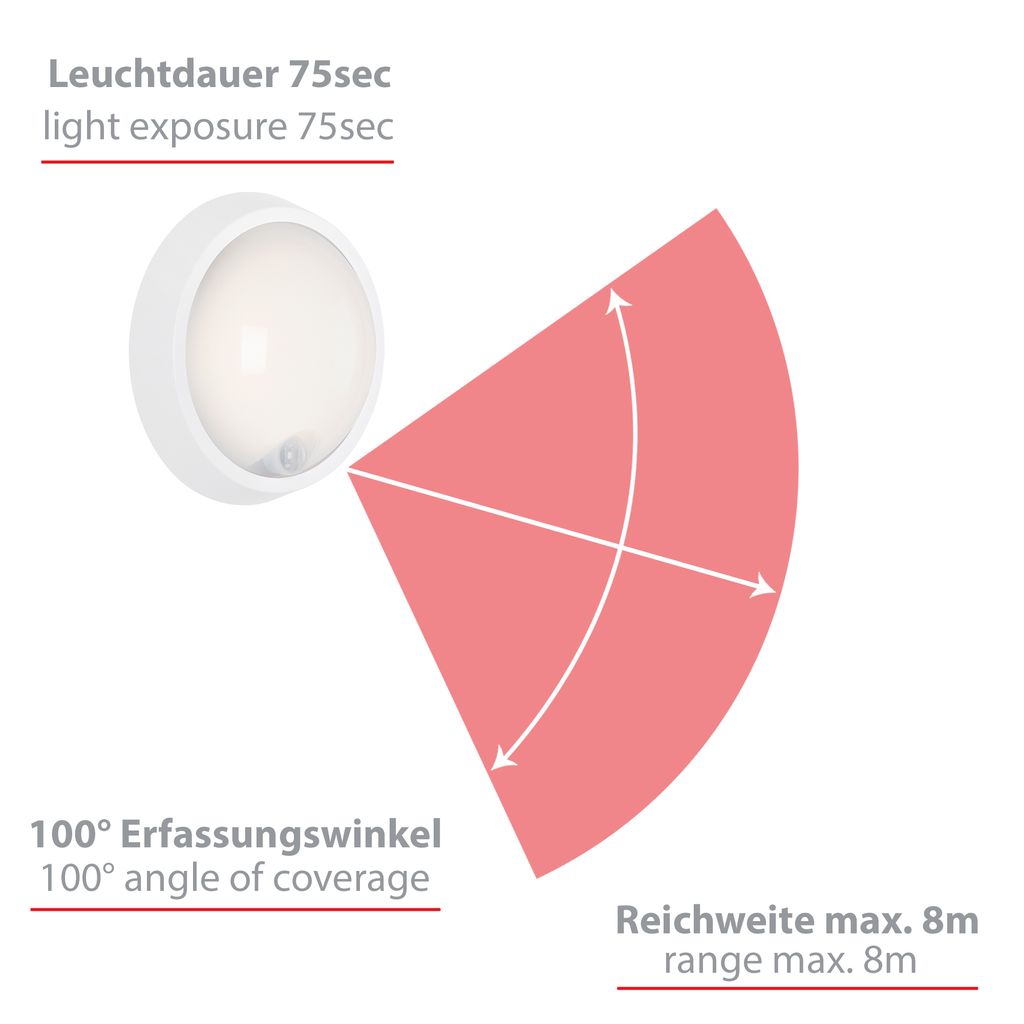 SENSOR LED Außenleuchte, Ø 17 cm, 12 W, Weiß