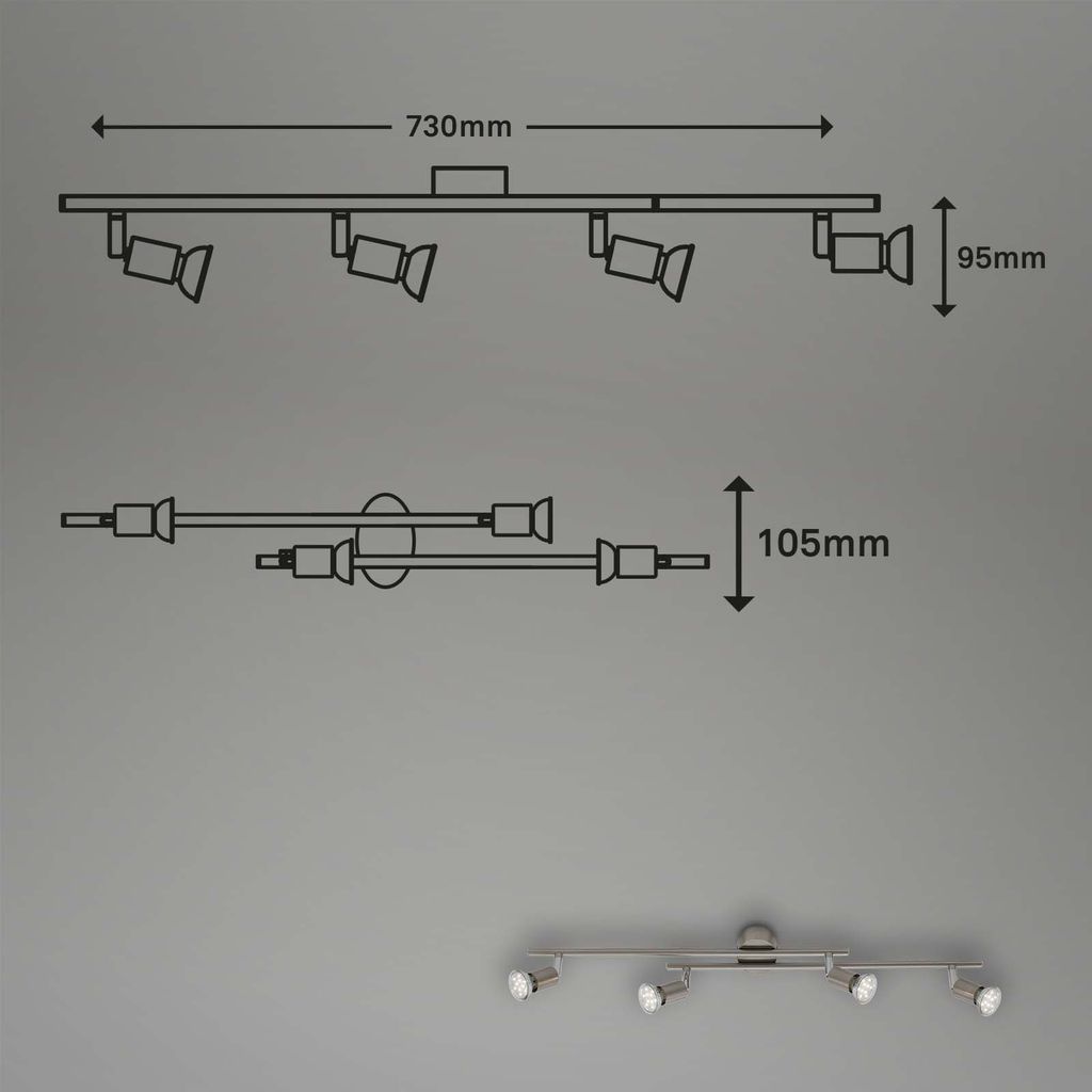 Briloner Simple Deckenstrahler, schwenkbar, warmweißes Licht, Matt-Nickel