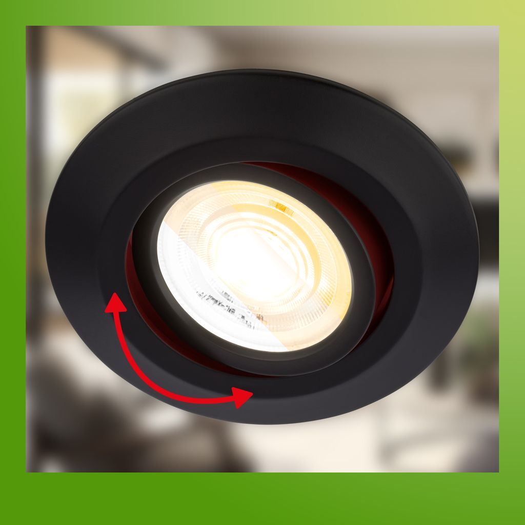 6er Set LED Einbaustrahler Ø90 mm ? CTS, flach, schwenkbar, 230V, 5W, Schwarz