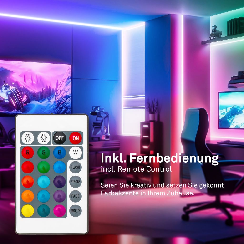 Briloner LED Strip 5m, Télécommande, Modes de couleurs RGB, Variable, Blanc