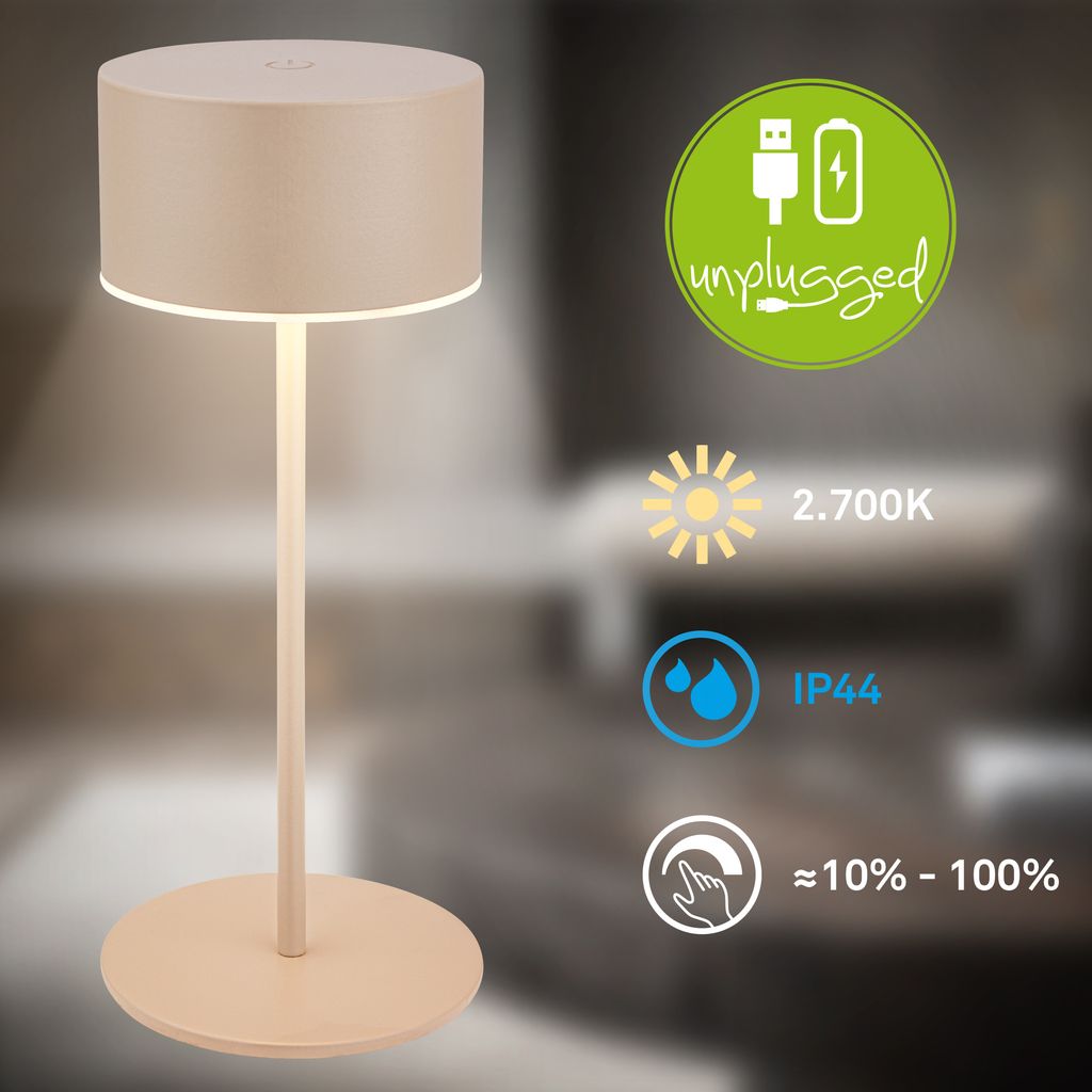 Kira Tischlampe - 2,6W, 150lm, Kabellos, LED, Touch, Dimmbar, Beige