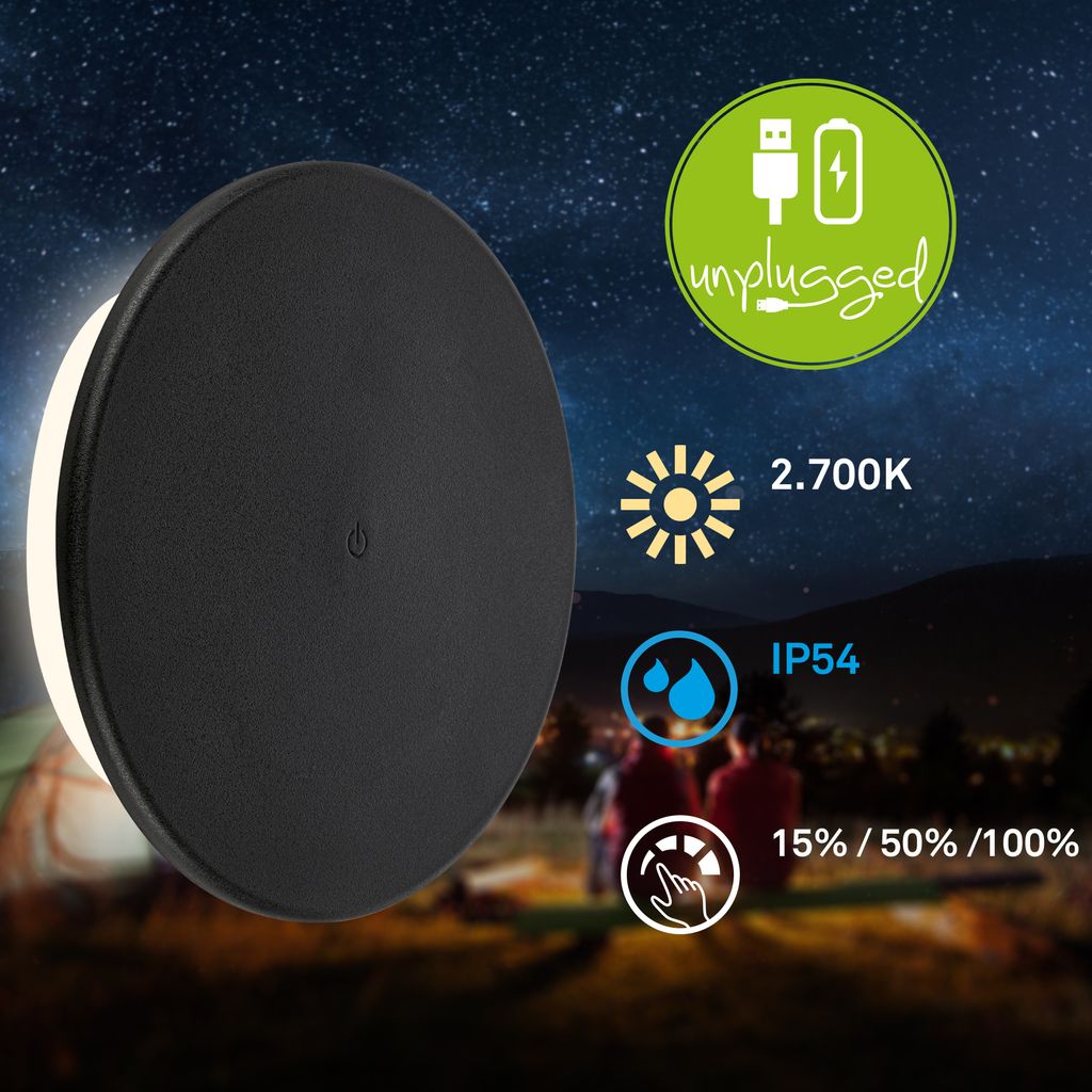 Briloner Aurora LED Wandlampe Akku, IP54, Dimmbar, Touch, Schwarz