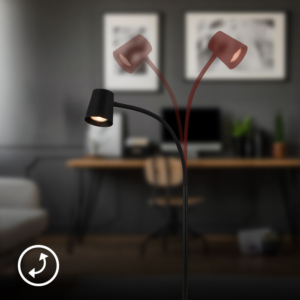 BRILONER Stehleuchte. mit Fußschalter. flexibler Lampenkopf. Stehlampe. 127.5 cm. 1x GU10. max. 9W. schwarz 8
