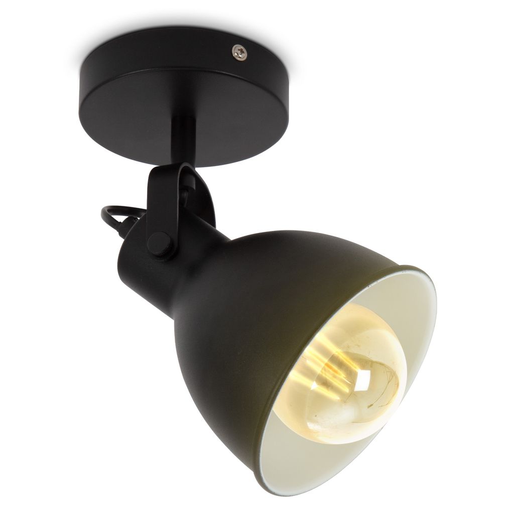 B.K.Licht Wall Light, Rotatable spot, E27 socket, bulb not included, retro wall lamp, swivelling spotlight, vintage industrial spot, black-white
