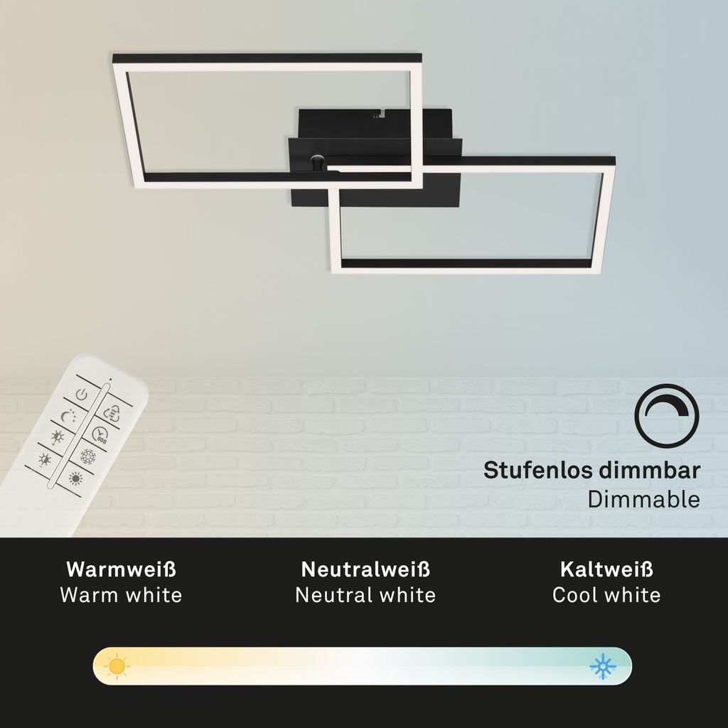 Frame LED ceiling light, dimmable, remote control, CCT, Timer, black