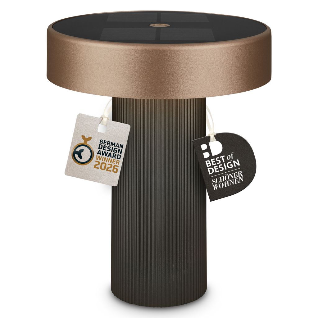 Briloner LED Tischlampe Kabellos Ø16x20cm 1W 150lm 3000K Warmweiß Solar Anthrazit Bronze metallic - Tischleuchte Wohnzimmer Flur Balkon 15