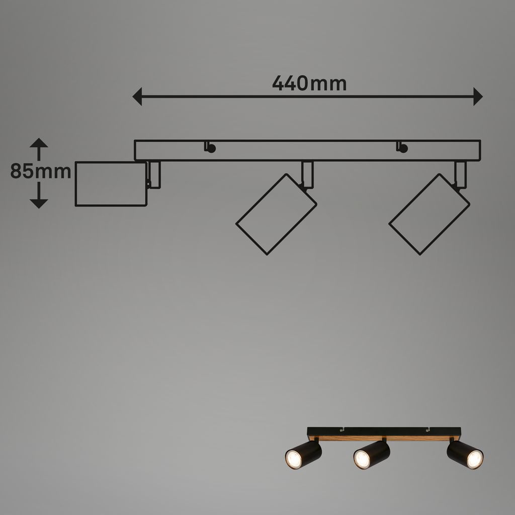 Tib ceiling spotlight, adjustable, on/off via wall switch, black-wood colour