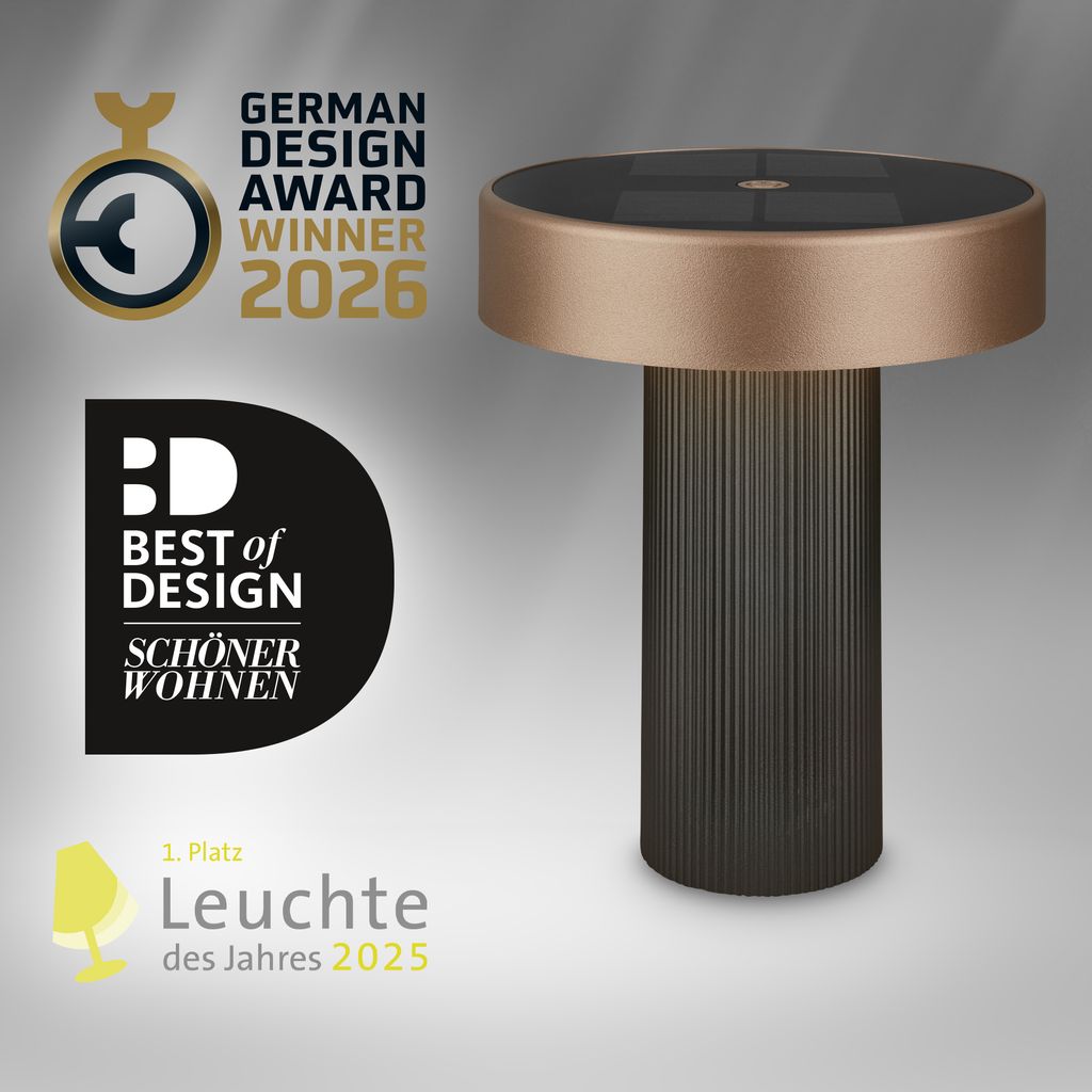 Poga Tischlampe - 1W, 150lm, Kabellos, LED, Dimmbar, Solar, Anthrazit, Bronze metallic