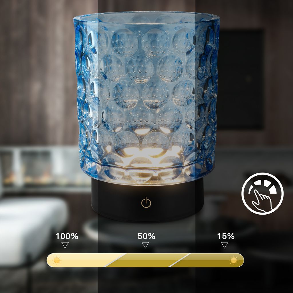 Sunora LED Tischlampe kabellos IP44, Dimmbar, Touch, 2er Set, Blau