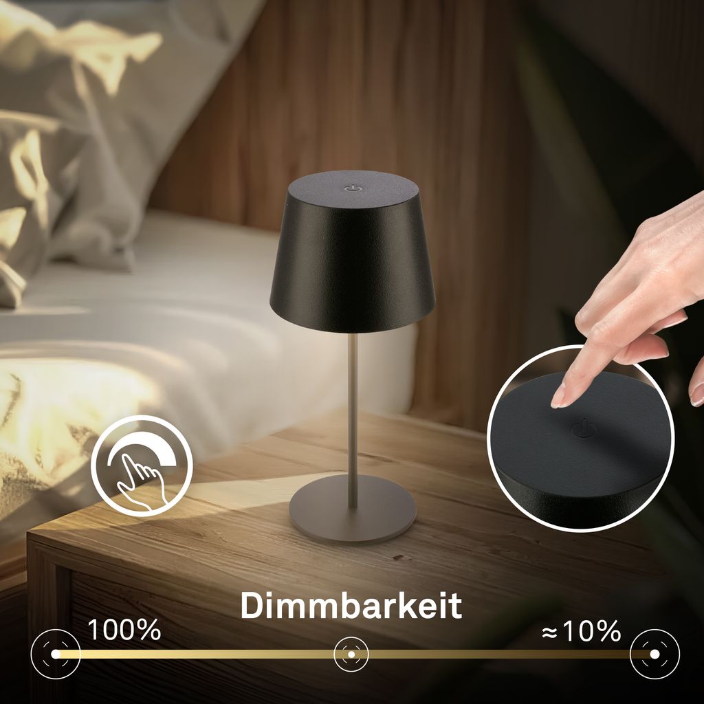 Nivo Tischlampe - 1,2W, 120lm, Kabellos, LED, Touch, Dimmbar, Schwarz