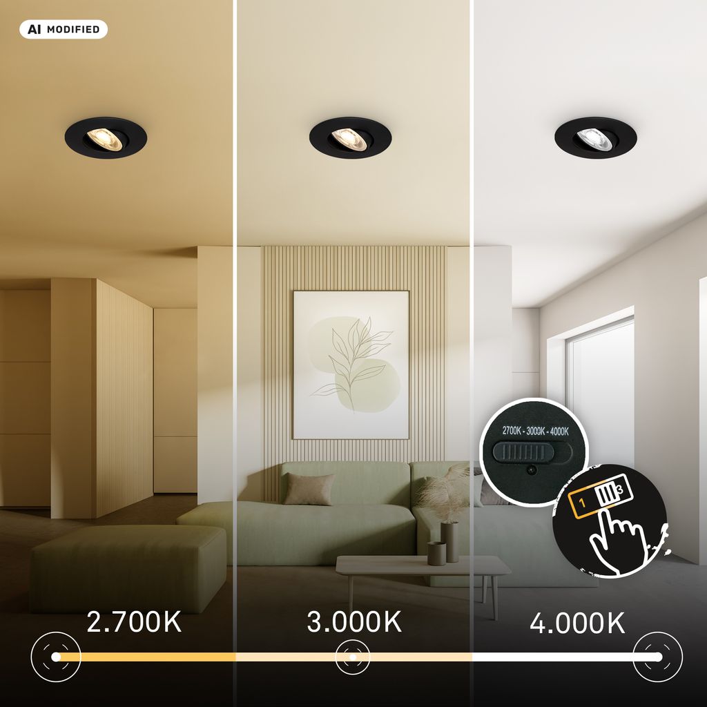 Dimara LED Einbaustrahler 68mm 3er Set - 230V, 4,9W, 460lm, CTS Schalter, Schwarz