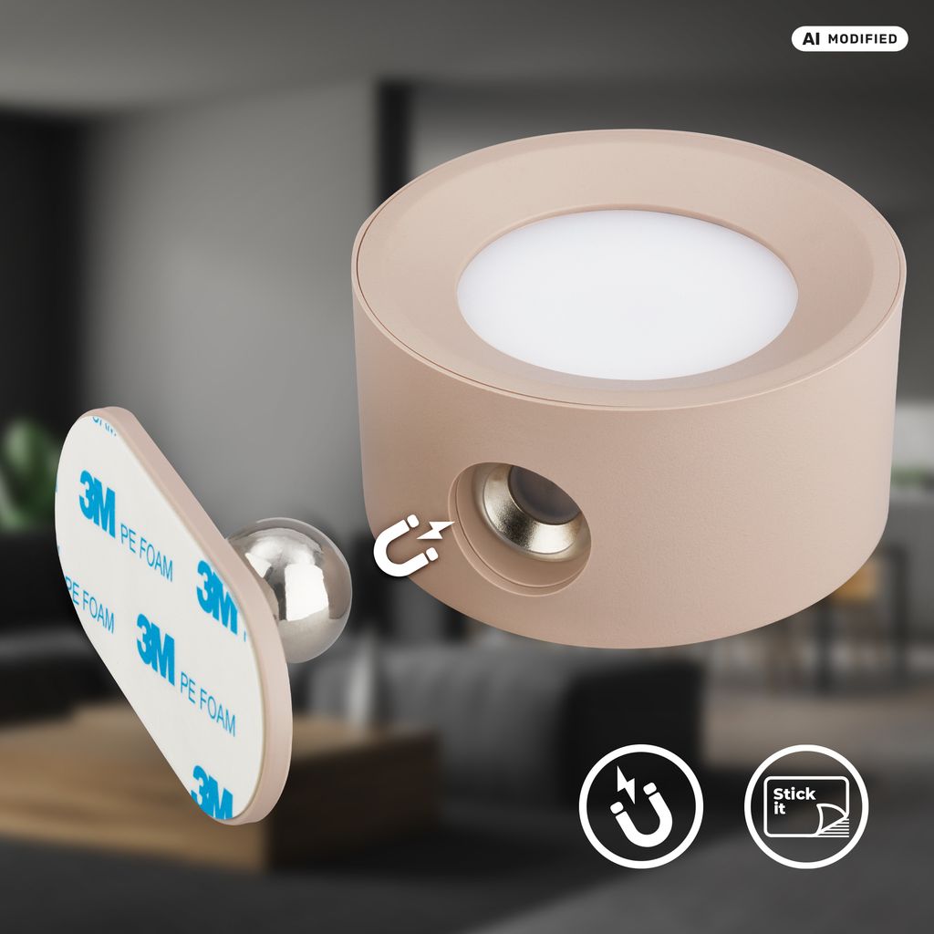 Briloner Tari Wandleuchte Kabellos ohne Bohren, Dimmbar, CCT, Magnetisch, Beige