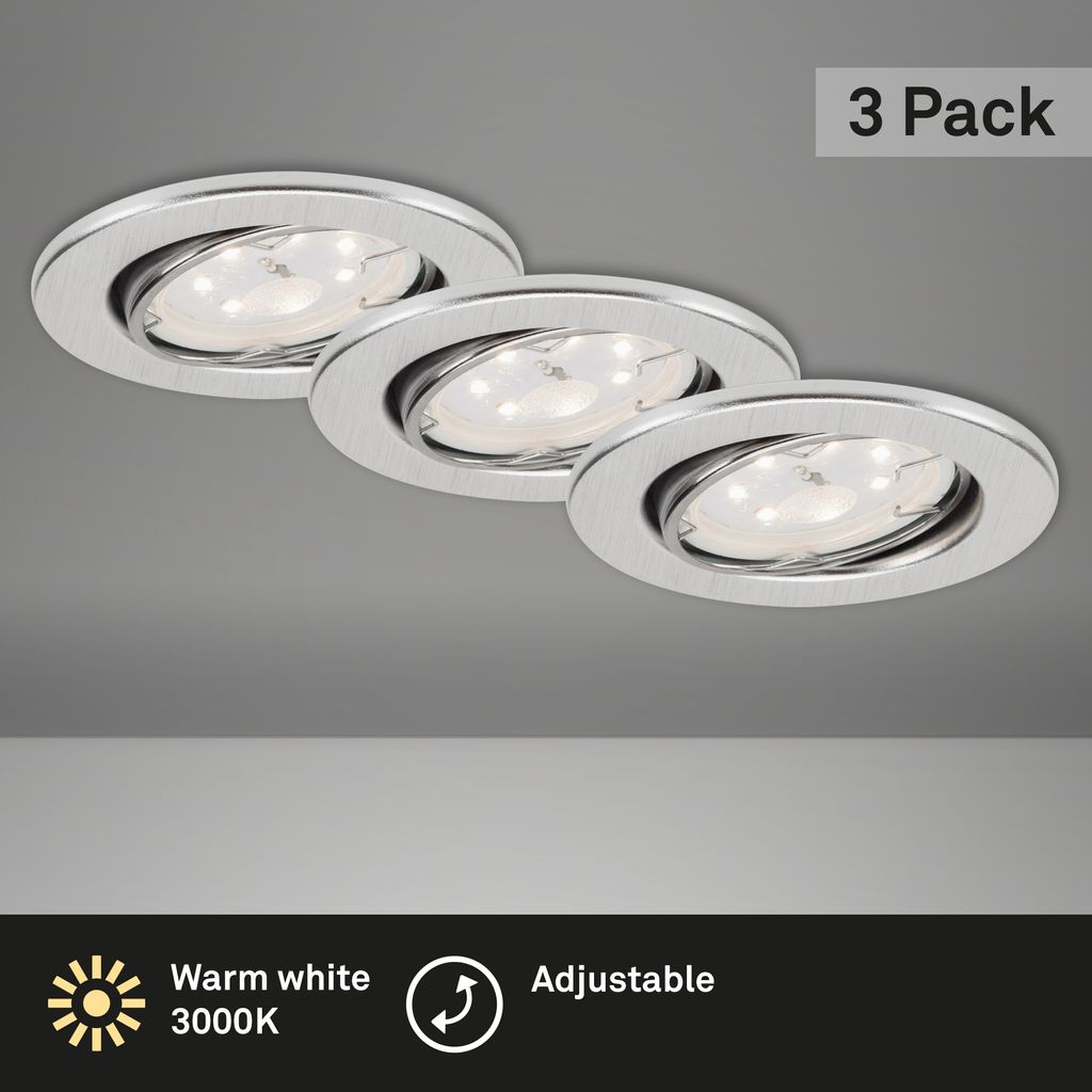 3er Set LED Einbauleuchte. Ø 8.6 cm. 3 W. Alu. Briloner Leuchten 1