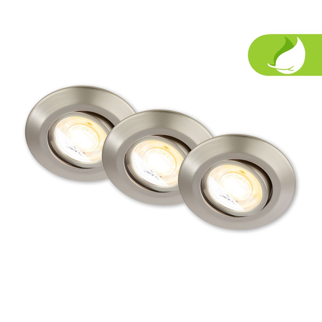 Briloner Klira 3er Set LED Einbaustrahler 230V, Schwenkbar, CTS, Nickel-Matt