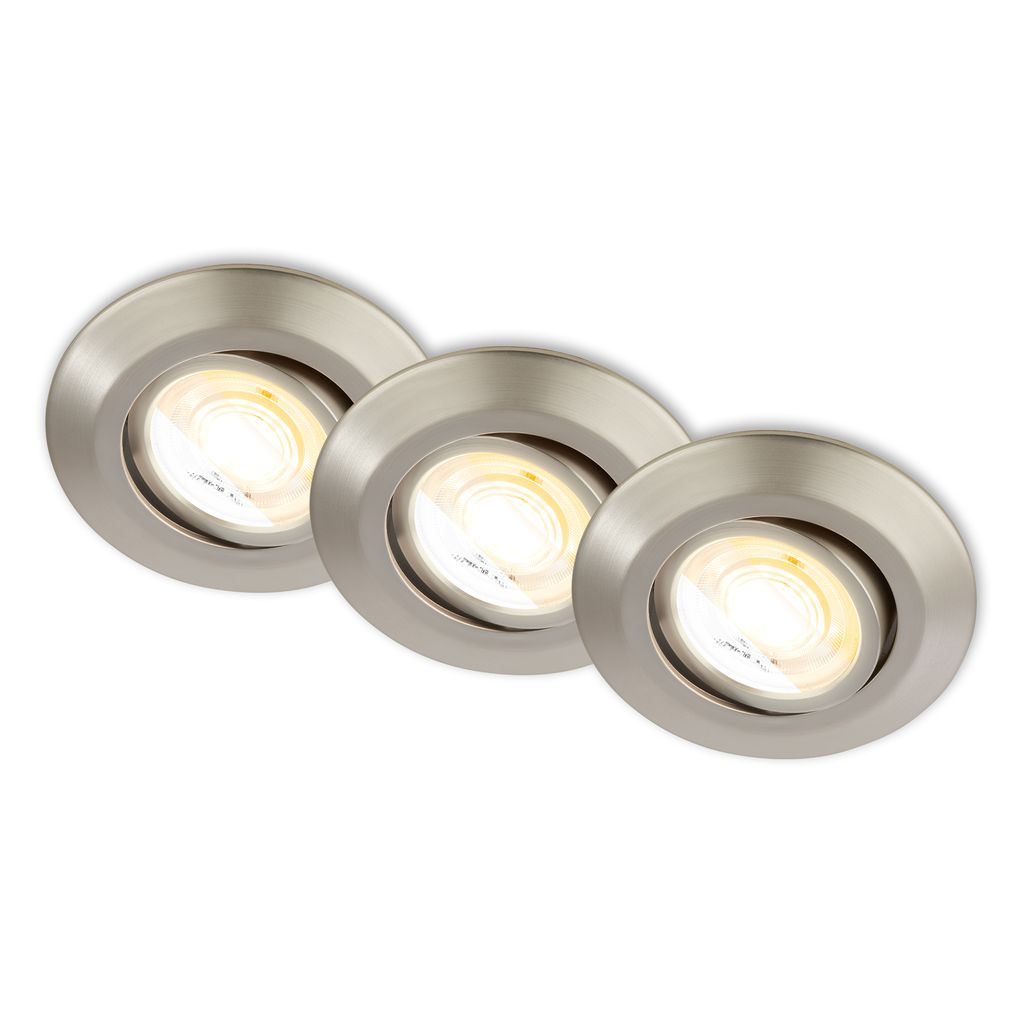 Briloner Klira 3er Set LED Einbaustrahler 230V, Schwenkbar, CTS, Nickel-Matt