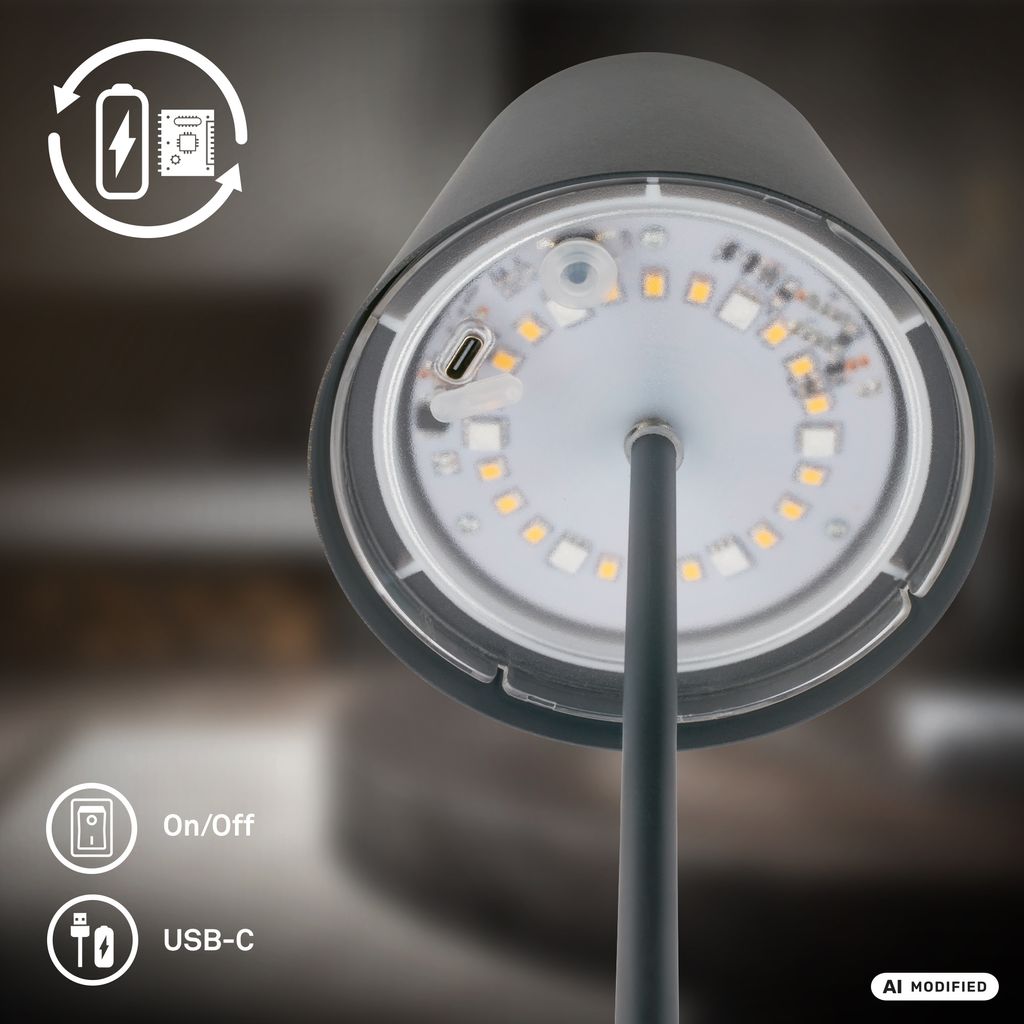 Briloner Calida 3 in 1 RGBW Tischlampe Akku IP44, Dimmbar, Touch, Anthrazit