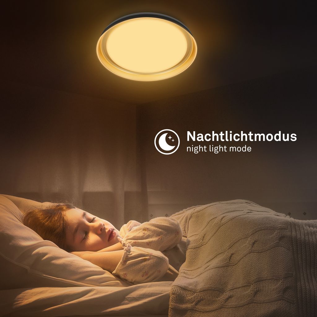 Gima Deckenlampe Ø43 cm - 24W, 2600lm, LED, Dimmbar, CCT, Schwarz, Goldfarben