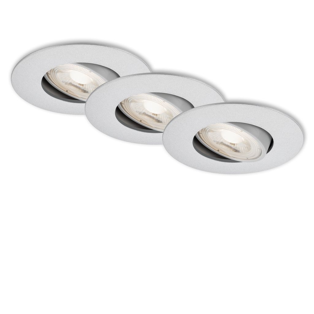 Set of 3 LED recessed lights, Ø 9 cm, swivelling, 5 W, matt chrome
