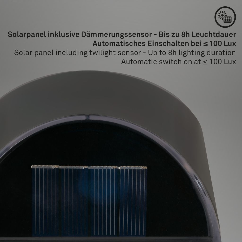 2er Set Solar LED Wandleuchte, 10 cm, anthrazit
